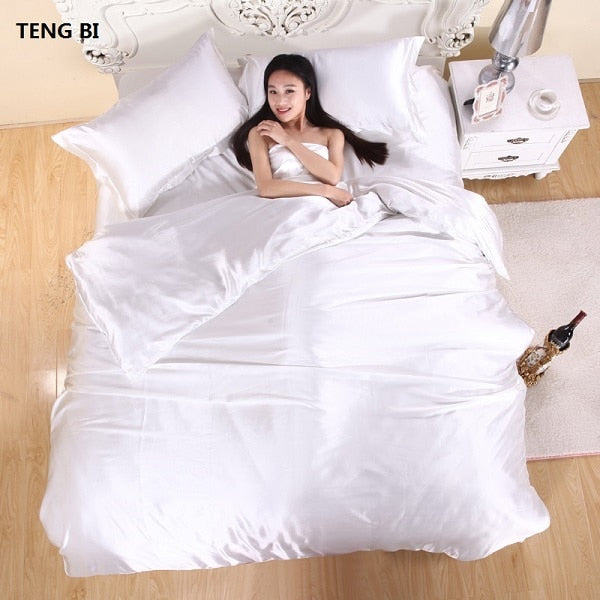 HOT! 100% pure satin silk bedding set,Home Textile King size bed set,bedclothes,duvet cover flat sheet pillowcases Wholesale