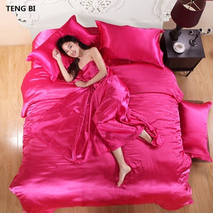 HOT! 100% pure satin silk bedding set,Home Textile King size bed set,bedclothes,duvet cover flat sheet pillowcases Wholesale