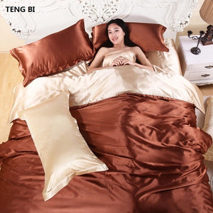 HOT! 100% pure satin silk bedding set,Home Textile King size bed set,bedclothes,duvet cover flat sheet pillowcases Wholesale