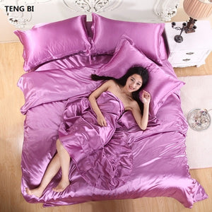 HOT! 100% pure satin silk bedding set,Home Textile King size bed set,bedclothes,duvet cover flat sheet pillowcases Wholesale