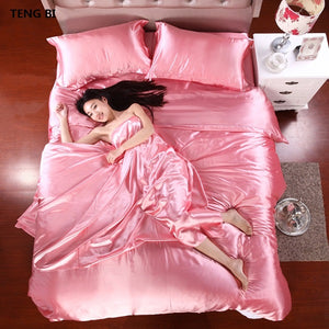 HOT! 100% pure satin silk bedding set,Home Textile King size bed set,bedclothes,duvet cover flat sheet pillowcases Wholesale