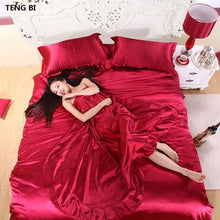 Load image into Gallery viewer, HOT! 100% pure satin silk bedding set,Home Textile King size bed set,bedclothes,duvet cover flat sheet pillowcases Wholesale