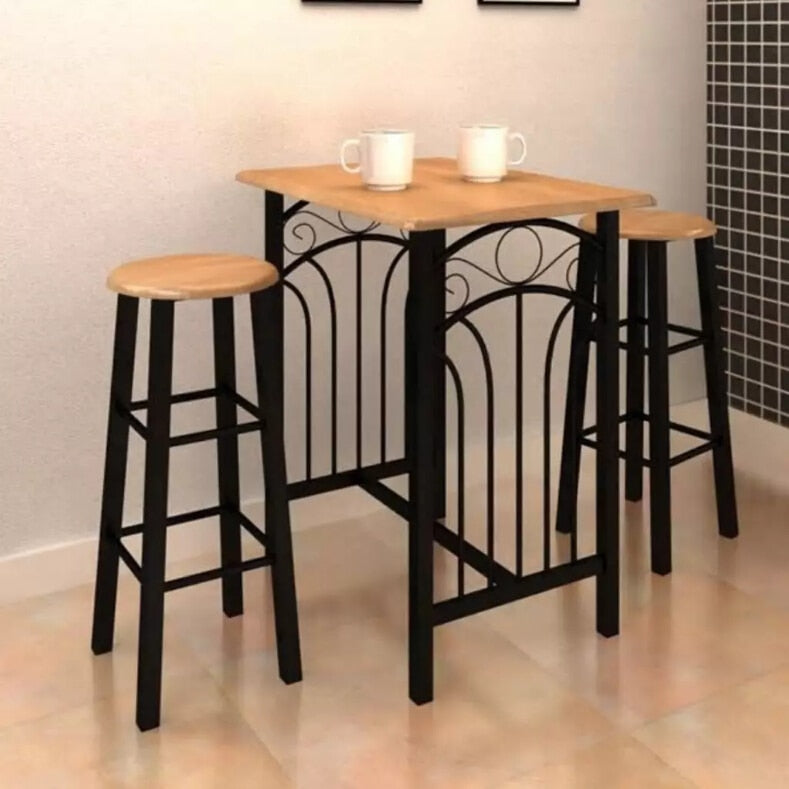 3Pcs VidaXL Breakfast Dinner Table Dining Set MDF With Black Kitchen Table Dining Room Furniture Wooden Cafe Table With Chairs