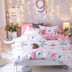 Bedding Set luxury Pink love 2/3/4pcs Family Set Sheet Duvet Cover Pillowcase Boy Room flat sheet, No filler 2019 bed set