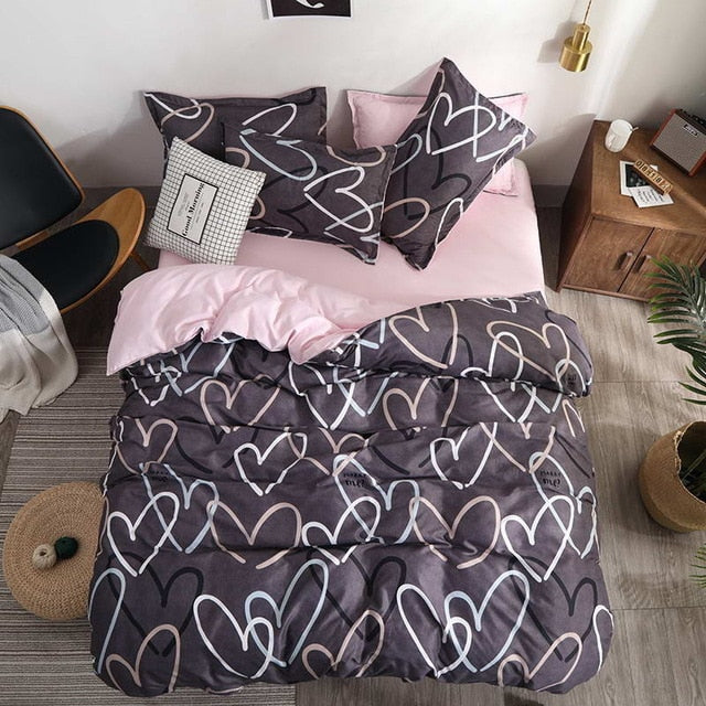 Bedding Set luxury Pink love 2/3/4pcs Family Set Sheet Duvet Cover Pillowcase Boy Room flat sheet, No filler 2019 bed set