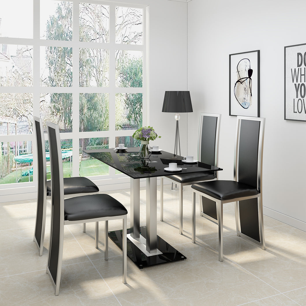 PANANA GLASS DINING TABLE SET WITH 4/ 6 FAUX LEATHER CHAIRS BLACK /WHITE Home Kitchen Furniture Fast shipping