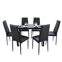 Load image into Gallery viewer, PANANA GLASS DINING TABLE SET WITH 4/ 6 FAUX LEATHER CHAIRS BLACK /WHITE Home Kitchen Furniture Fast shipping