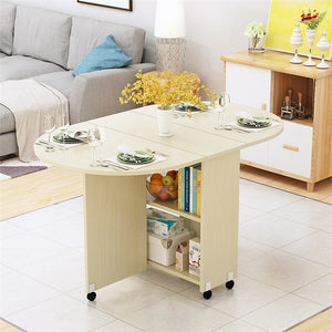 Folding Movable Dining Table With Multidirectional Wheel Wooden Kitchen Table Storage Cabinet Portable Mesa Centro Elevable