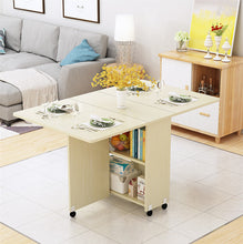 Load image into Gallery viewer, Folding Movable Dining Table With Multidirectional Wheel Wooden Kitchen Table Storage Cabinet Portable Mesa Centro Elevable